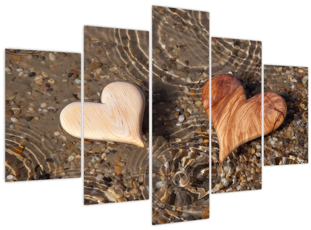 Obraz - Drevené srdiečka (150x105 cm)