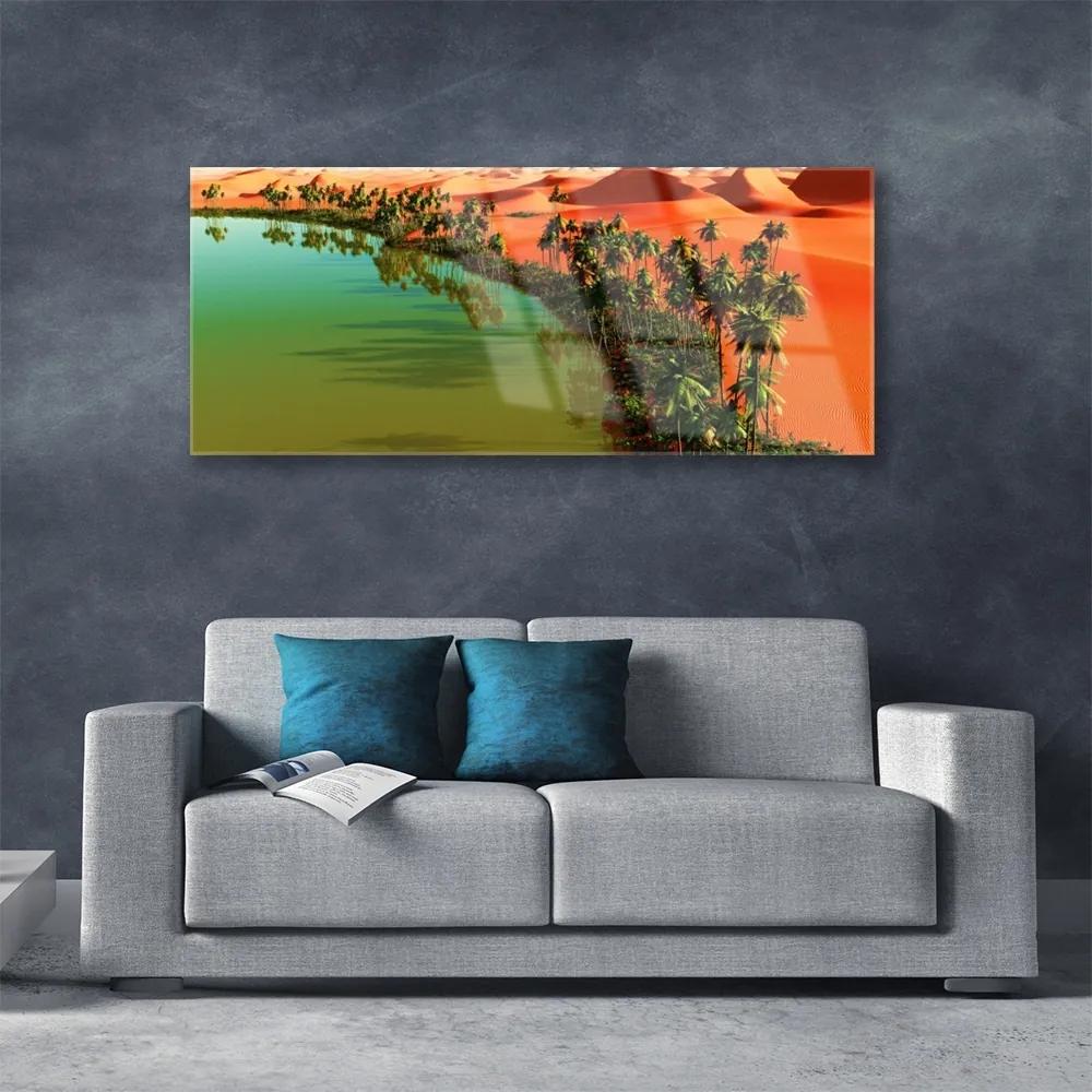 Obraz plexi Jazero púšť palmy 125x50 cm