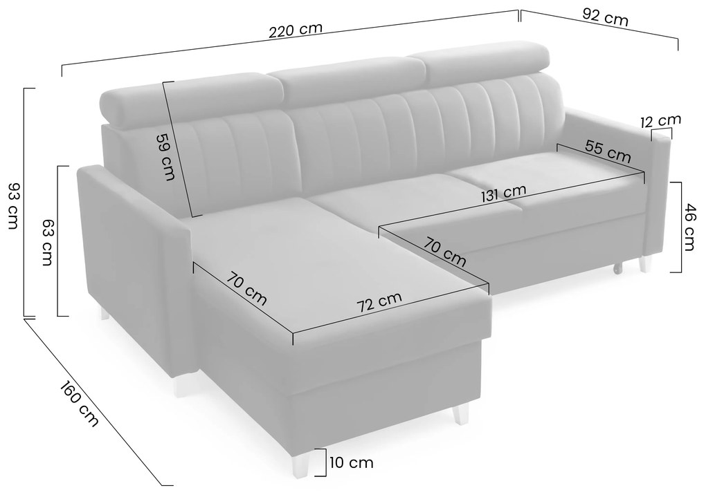 Rohová sedačka Vario s rozkladom univerzálna pravá/ľavá - sivý šenil Wind 89