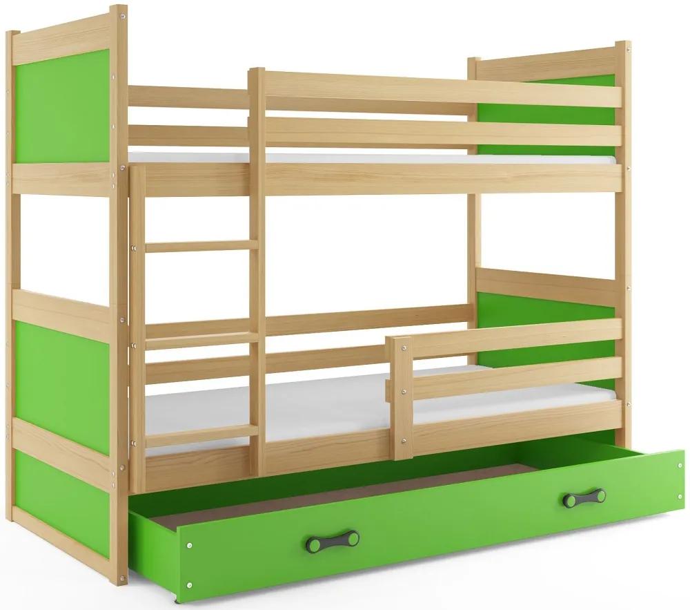Poschodová posteľ RICO 2 - 190x80cm - Borovica - Zelený