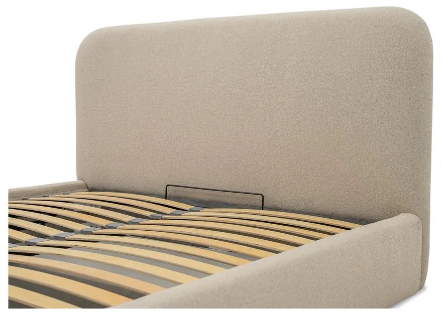 Béžová čalúnená dvojlôžková posteľ s úložným priestorom s roštom 140x190 cm Sea – Scandic