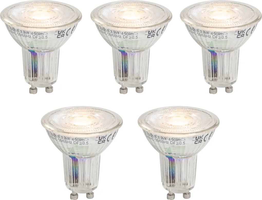 Sada 5 stmievateľných LED žiaroviek GU10 50 3,9W 450 lm 2700K s dlhou životnosťou