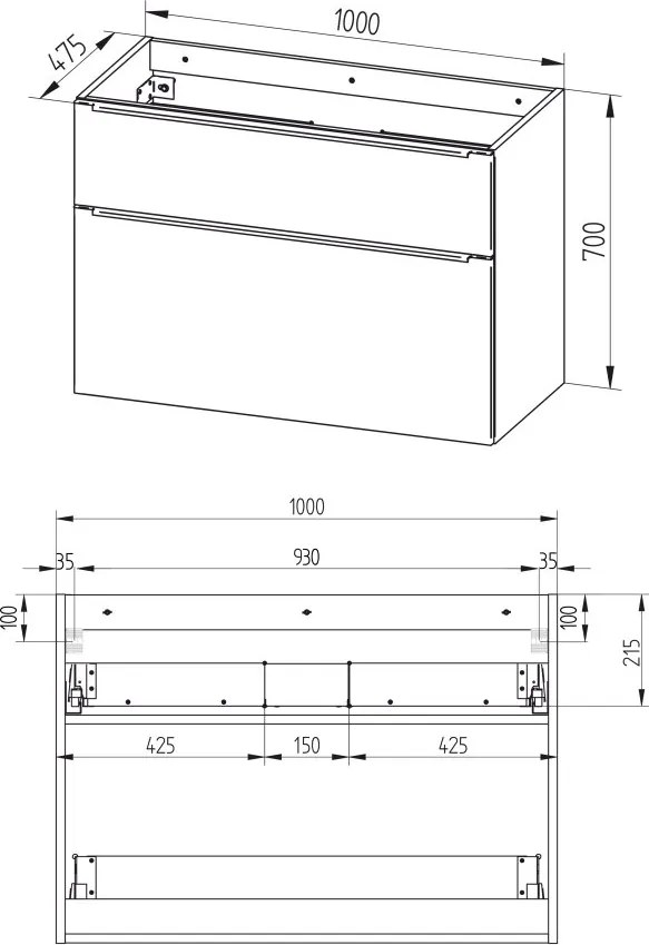 Mereo Mailo, kúpeľňová skrinka 100 cm, dub Riviera, elox AL madlo, MER-CN522SN