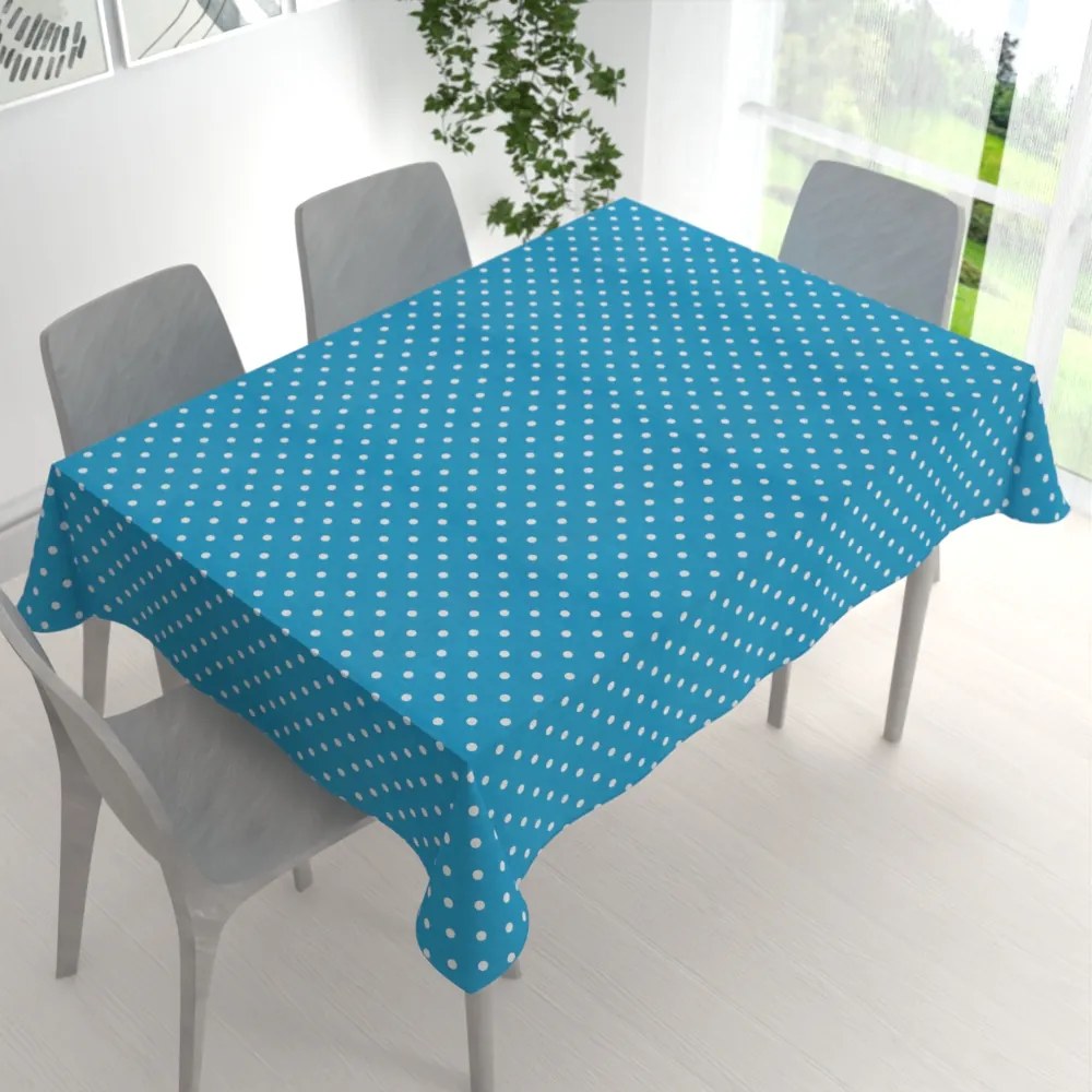 Biante Dekoračný obdĺžnikový obrus Leona LN-021 Biele bodky na modrom 60x100 cm