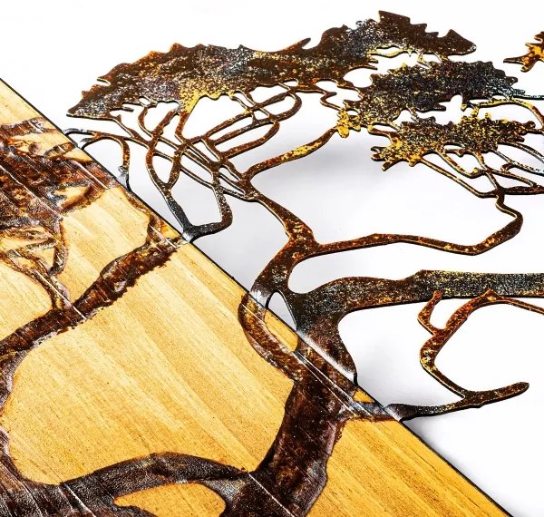 Nástenná dekorácia 144x70 cm strom drevo/kov