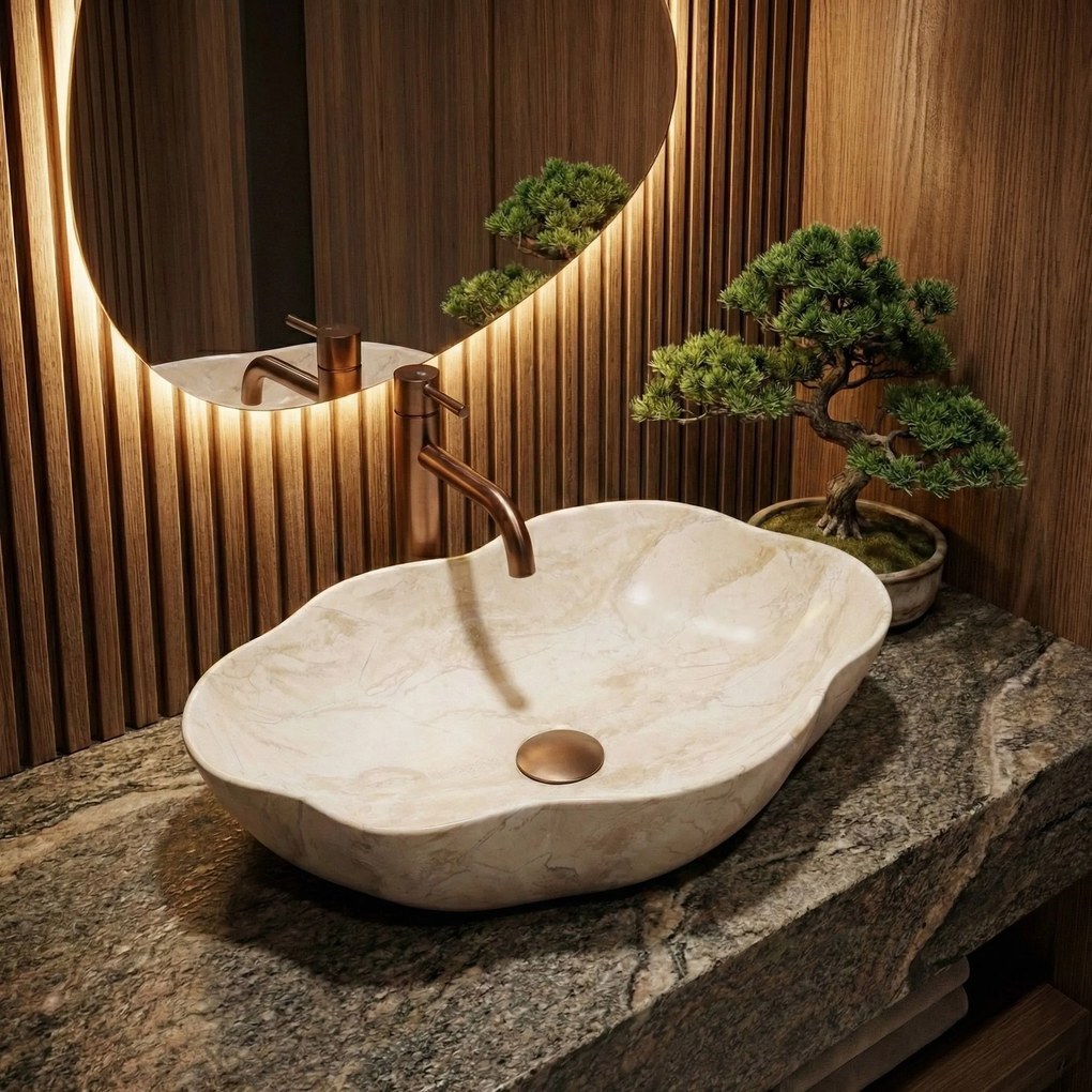 Rea Pearl Kallisto, umývadlo na dosku 505x380x135 mm, béžová-imitácia kameňa, REA-U0619