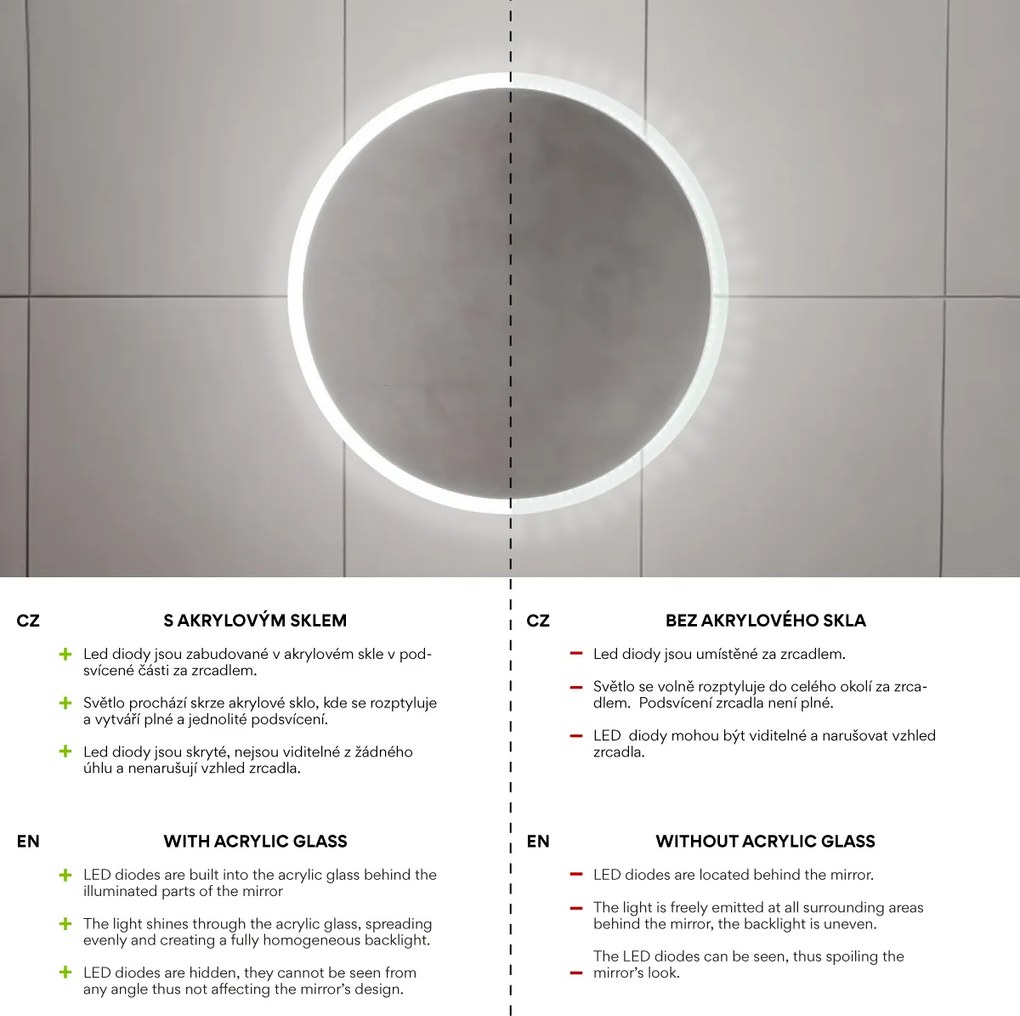 Nimco Čierne okrúhle LED zrkadlo pr. 900 mm s dvoma dotykovými senzormi - ZPC 28003RVX-90