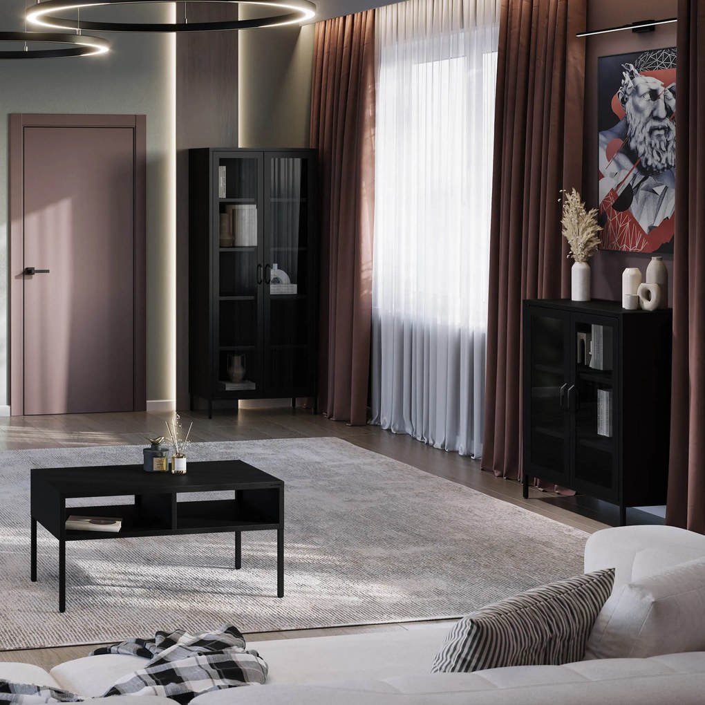 Čierna nízká sklenená vitrína GINA Modern 800 x 1015 x 400 mm