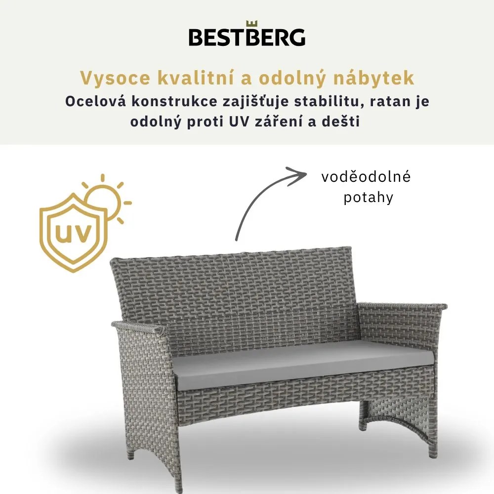 4dielna sada záhradného ratanového nábytku BestBerg Cordova BBRF-1008BG / čierna/sivá