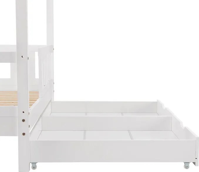 Detská posteľ 160x80, biela s roštom, zábranou a šuplíky