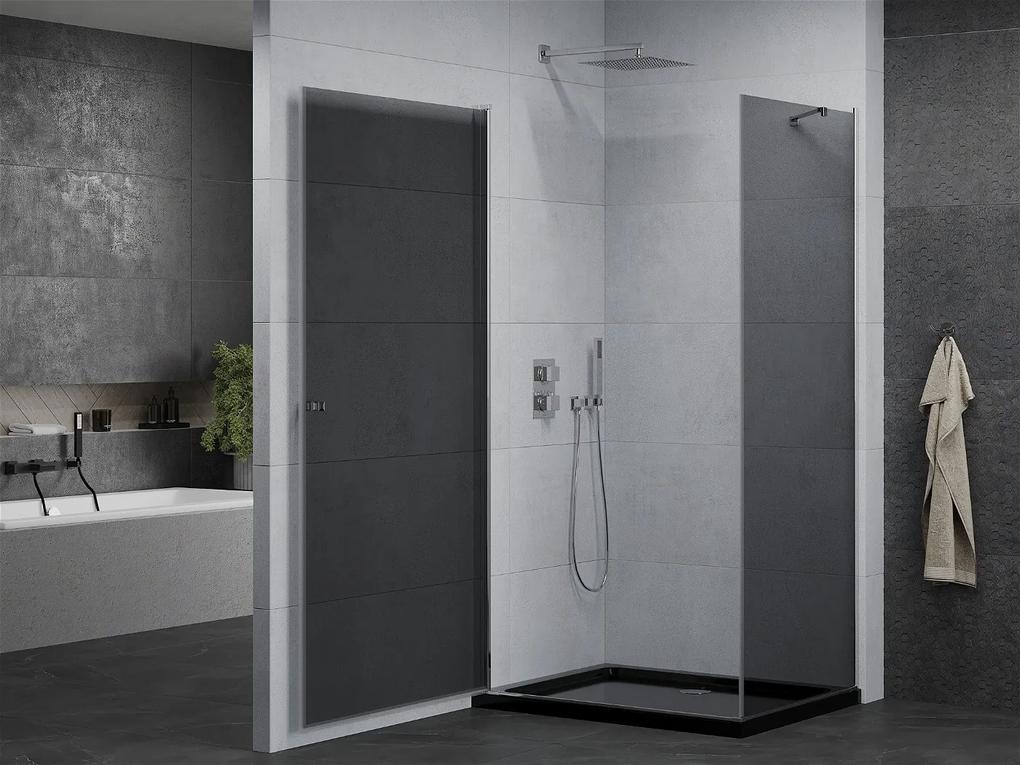 Mexen Pretoria, sprchovací kút 70 (dvere) x 110 (stena) cm, 6mm šedé sklo, chrómový profil + čierna sprchová vanička, 852-070-110-01-40-4070