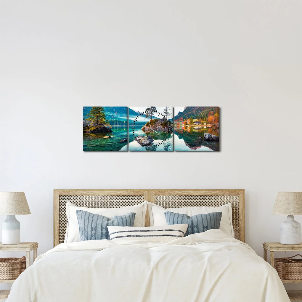 Obraz - Jazero Hintersee, Bavorské Alpy, Rakúsko (s hodinami) (90x30 cm)