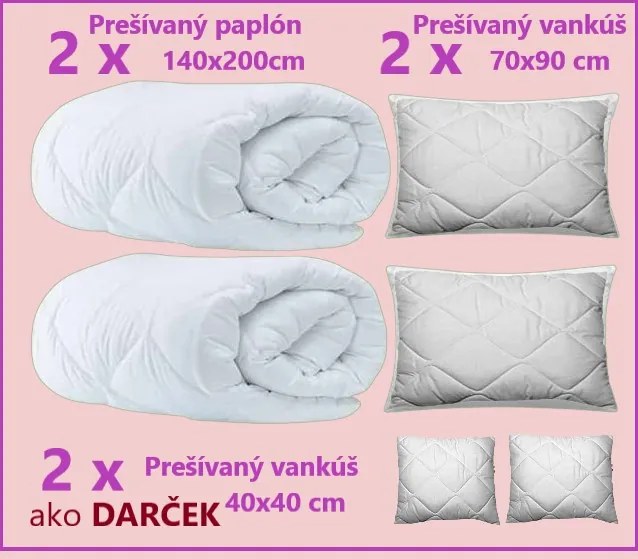 Prešívaný Antialergický 2xPaplón + 2xVankúš + 2xDARČEK