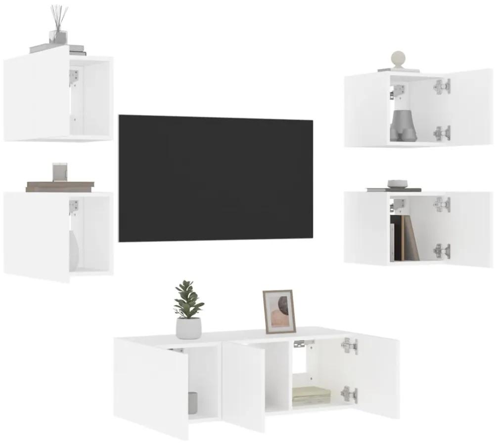 6-dielne TV nástenné skrinky s LED biele kompozitné drevo 3216811