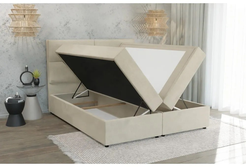 Béžová boxspring posteľ s úložným priestorom 180x200 cm Rico – Ropez