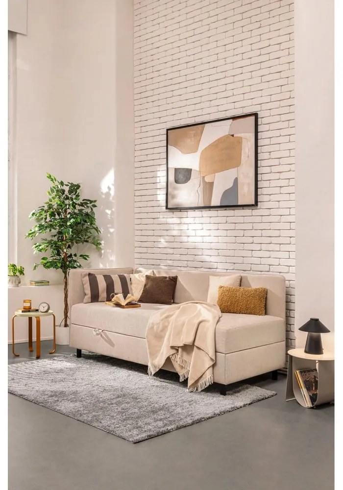 Béžová čalúnená jednolôžková posteľ s úložným priestorom s matracom 120x200 cm Avela – Bonami Selection