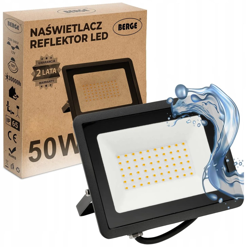 BERGE LED reflektor 50W IP65 neutrálny biely