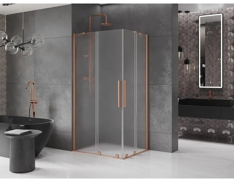 Mexen Velar Duo, sprchový kút s posuvnými dverami 90 x 80 cm, 8mm sklo námraza, medená matná, 871-090-080-32-65