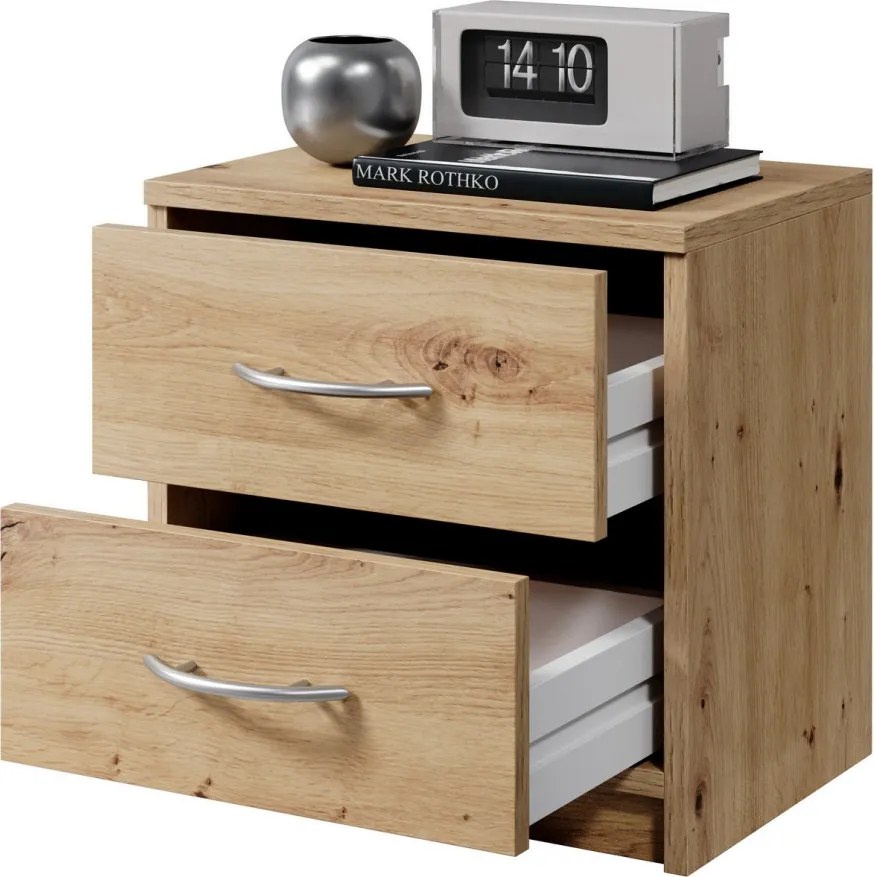 Nočný stolík s 2 zásuvkami Pepe, dub artisan