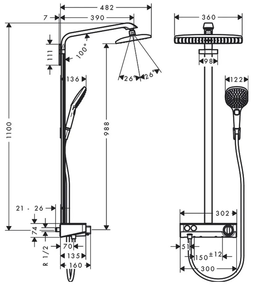 Hansgrohe Raindance E, Showerpipe 360 1jet s termostatom ShowerTablet Select 300, chrómová, HAN-27288000
