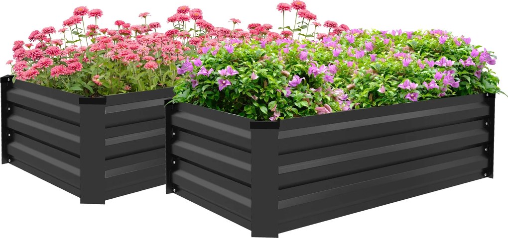 Outsunny Sada 2 Obdĺžnikových Oceľových Vonkajších Kvetináčov Mestská Záhrada pre Kulture Rastlín a Kvetov na Patio Záhradu 100x60x30 cm Tmavo šedá |