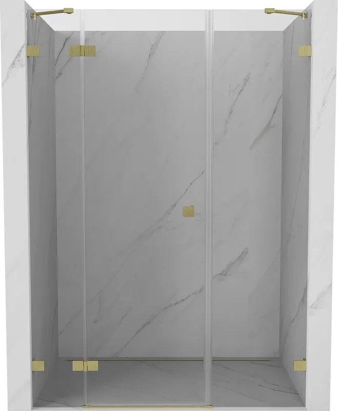 Mexen Lunar, ľavé otočné sprchové dvere 140 cm, 8mm číre sklo, zlatý matný profil, 834S-140-050-55-00-L