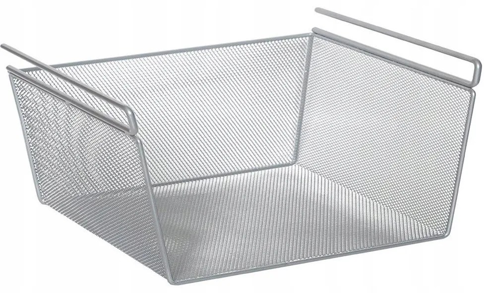 Kovový závesný prídavný kôš pod policu, sivá mriežka, 43x26 s výškou 19 cm, MESH