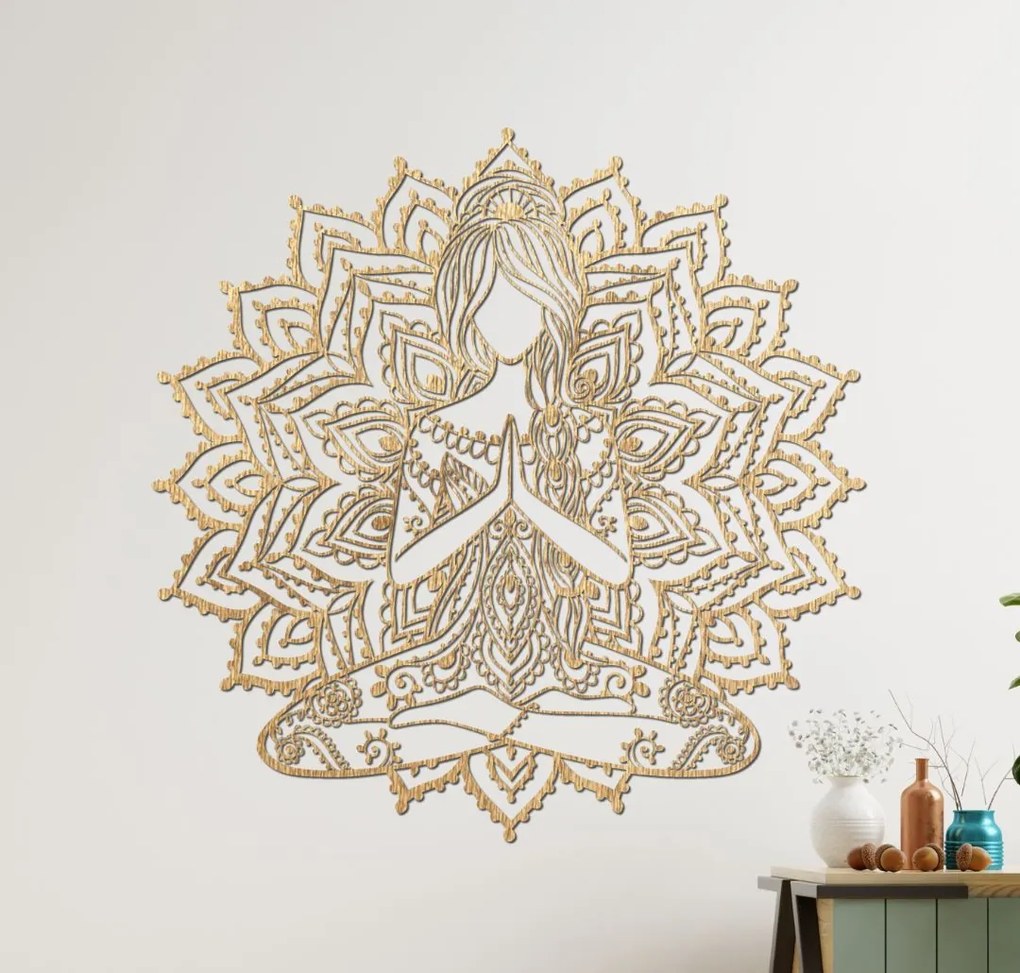 SENTOP | Drevená mandala joga žena – 3D obraz na stenu do obývačky | SENTOP PR0511
