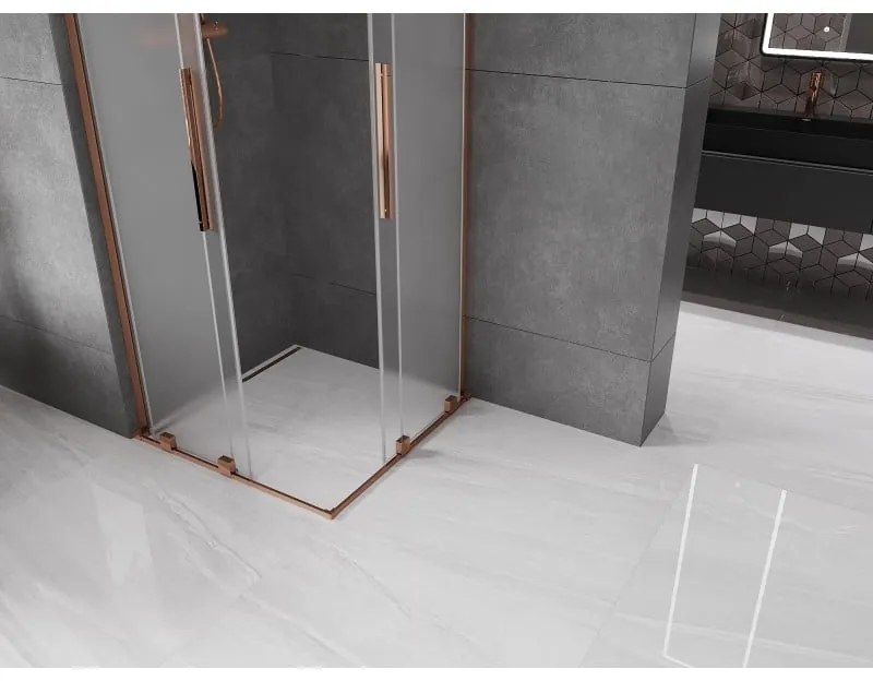 Mexen Velar L Duo, sprchový kút s posuvnými dverami 90 x 90 cm, 8mm sklo námraza, ružové zlato, 871-090-090-02-33-60