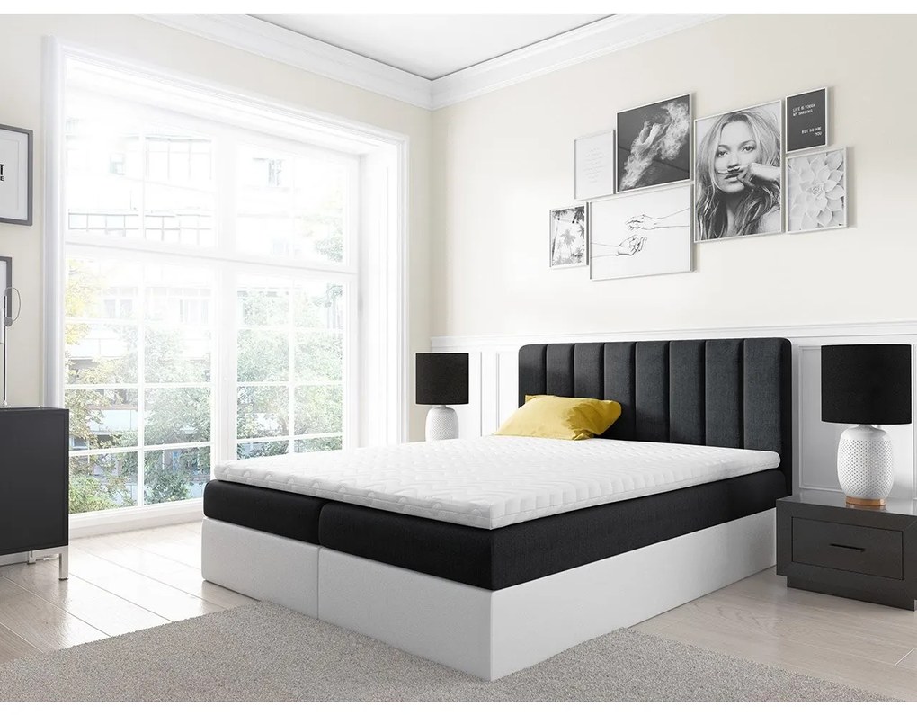 Kontinentálna posteľ Figo, Rozmer postele: 180x200, Dostupné poťahy: ekokoža Soft 011 (čierna) + Ikar 1