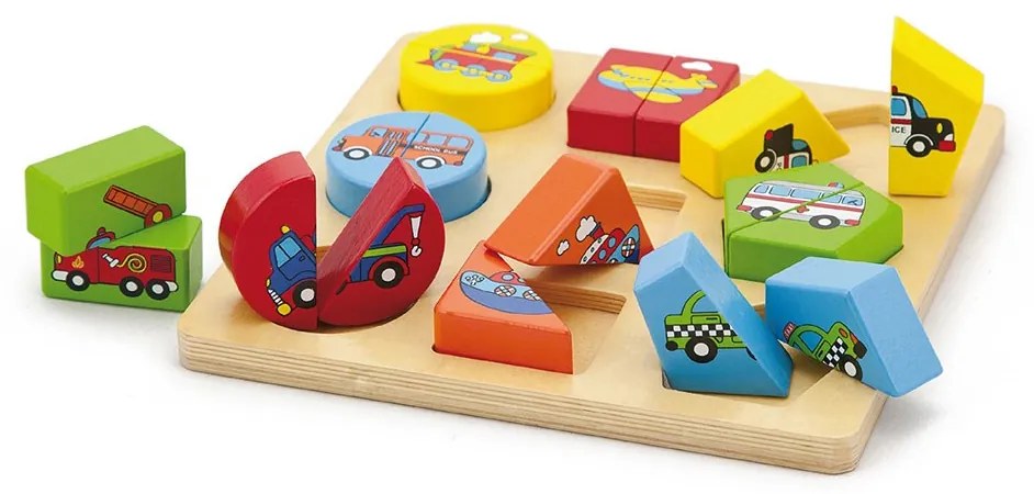 Drevené puzzle pre najmenších Viga Tvary a auta