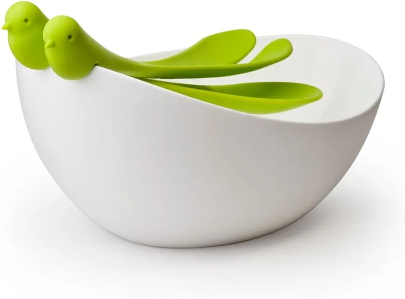 Bielo-zelený šalátový set s misou Qualy&CO Salad Bowl