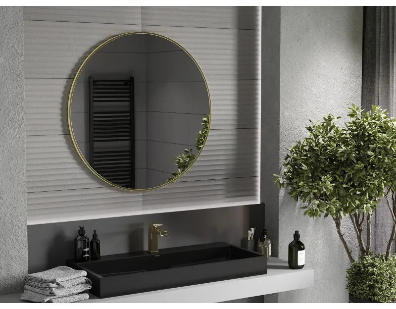 Mexen Loft, okrúhle kúpeľňové zrkadlo 95 cm, farba rámu zlatá lesklá, 9850-095-095-000-50