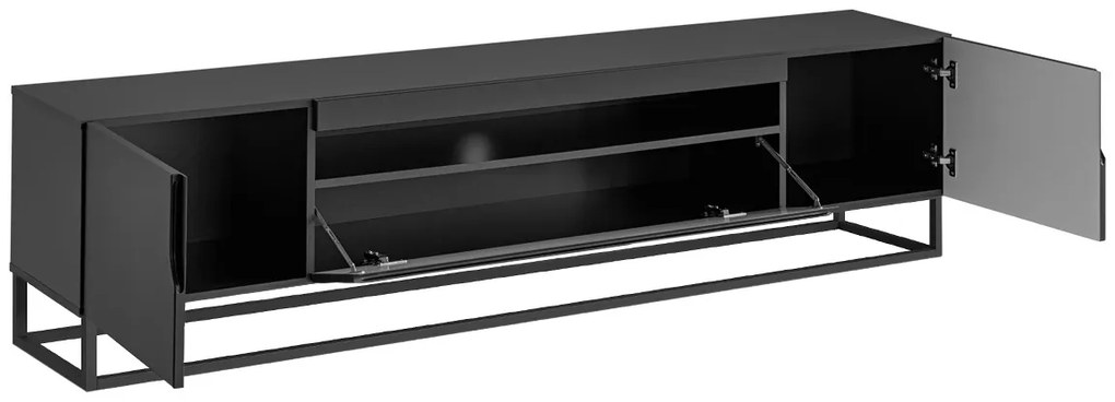 TV stolík Loftia 200 cm na kovovom ráme - čierny / čierny mat