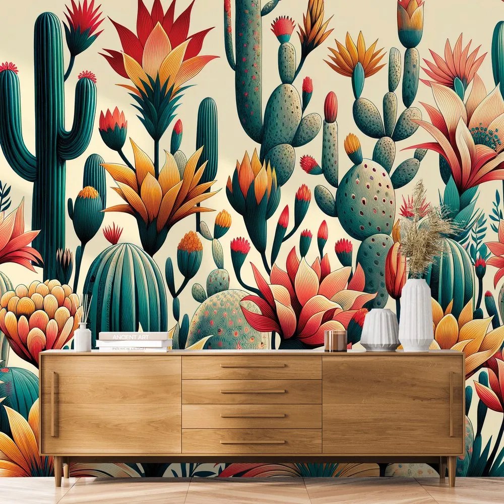 Tapeta farebné kaktusy v púšti