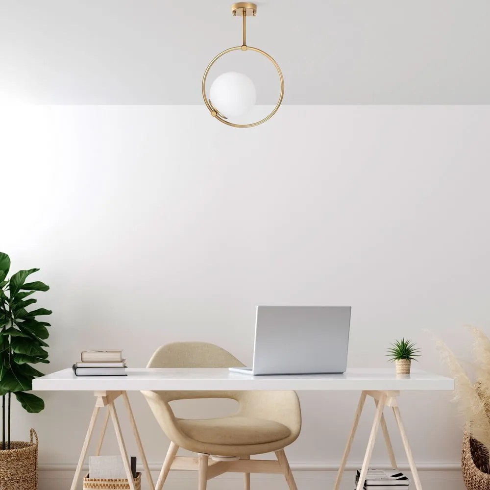 Biele/v mosadznej farbe stropné svietidlo so skleneným tienidlom 39x26 cm Dolunay – Opviq lights