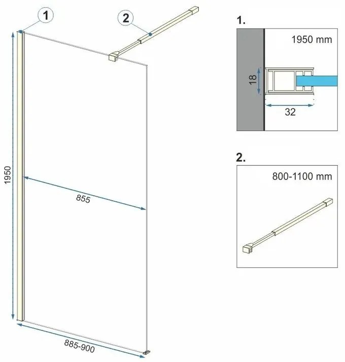 Rea Aero Ombre, sprchová zástena Walk-In 90x195 cm, 8mm číre sklo s bielym vzorom, zlatý matný profil, REA-K2463