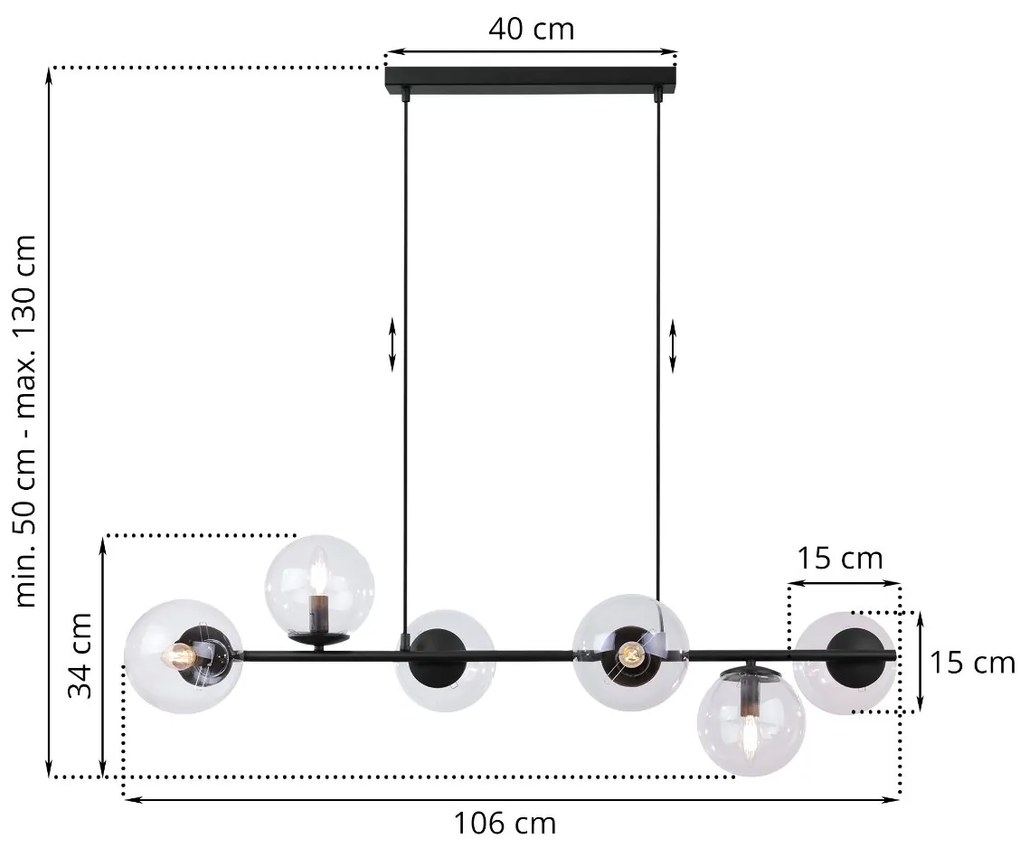 Závesne svietidlo Paris, 6x transparentné sklenené tienidlo, B