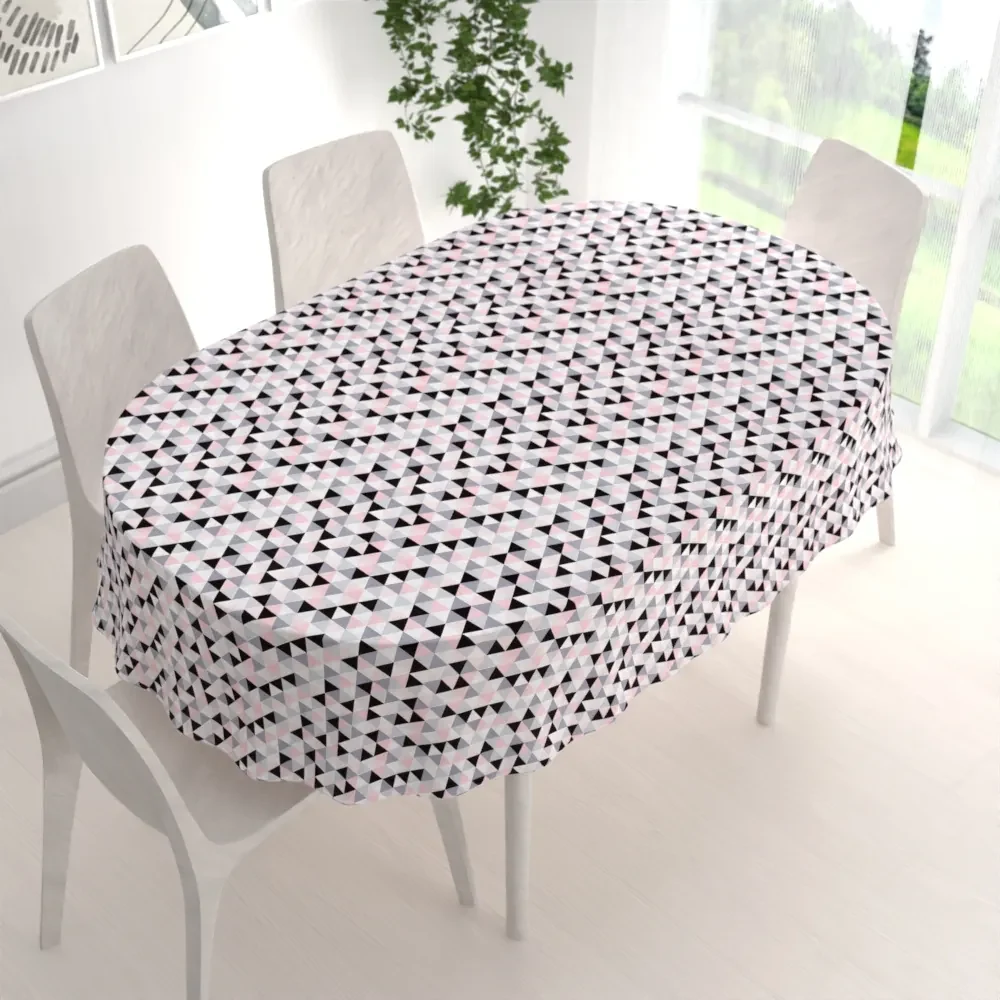 Biante Bavlnený oválny obrus Sandra SA-110 Ružovo-čierno-sivé trojuholníčky 140x200 cm