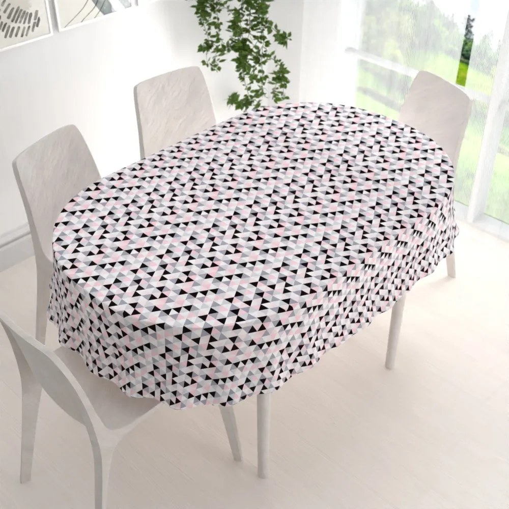 Biante Bavlnený oválny obrus Sandra SA-110 Ružovo-čierno-sivé trojuholníčky 140x220 cm