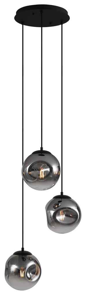 Art Deco Závesné svietidlo čierne s dymovým sklom 3-svetelná - Douglass