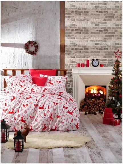 Vianočné bavlnené obliečky na dvojlôžko s plachtou Valentina, 200 × 220 cm