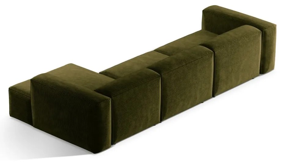 Zelená menčestrová rohová pohovka (pravý roh/s leňoškou) Bergano – Cosmopolitan Design