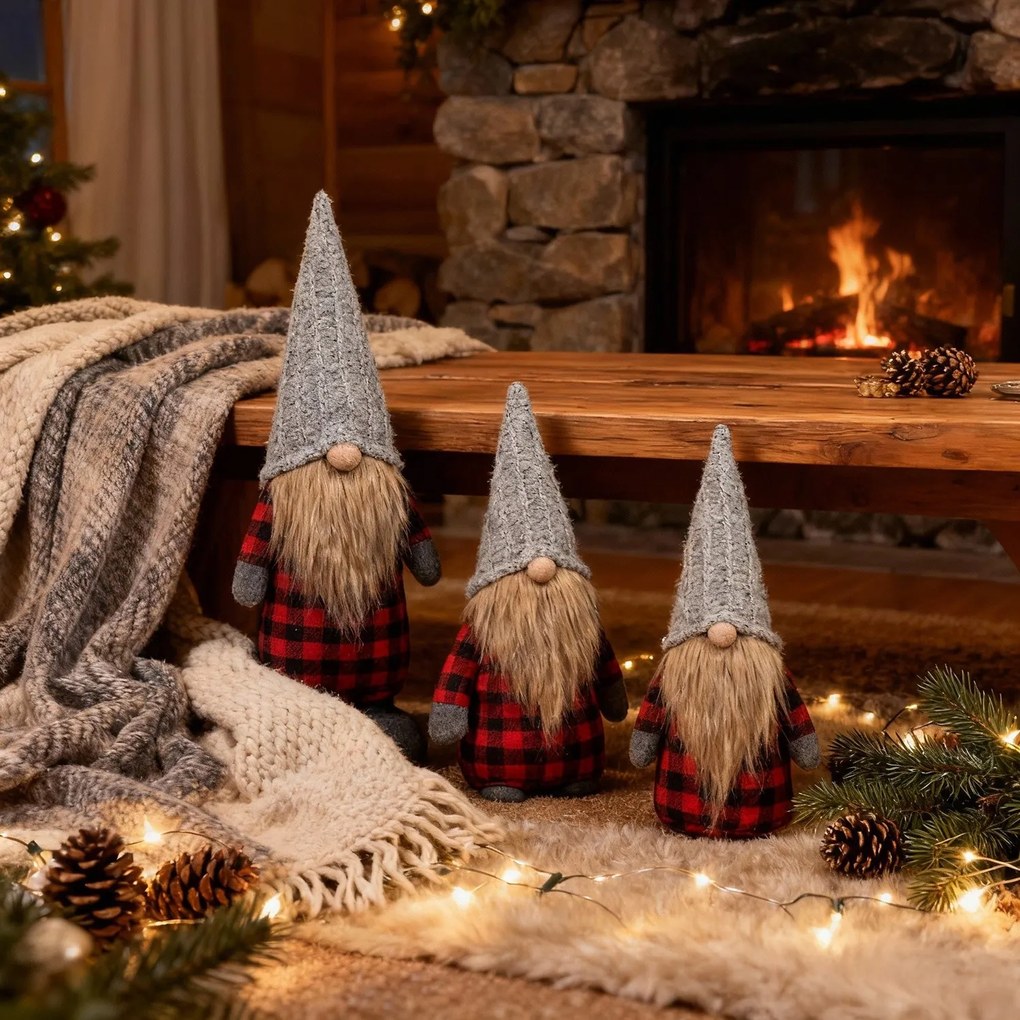 Sada 3 ks vánočních skřítků ELF 055 šedá/červená/černá