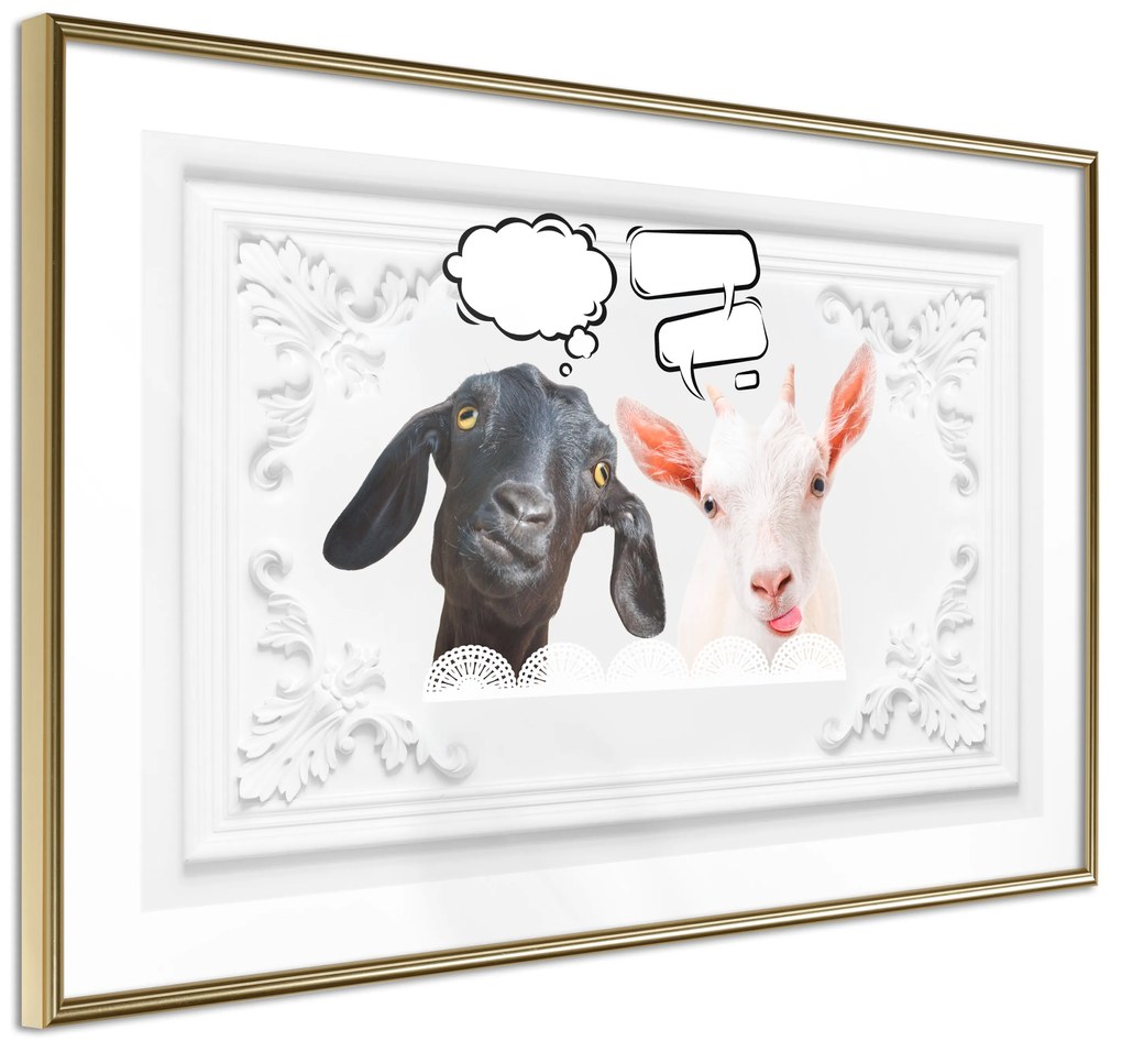 Artgeist Plagát - Funny Goats [Poster] Veľkosť: 30x20, Verzia: Zlatý rám s passe-partout
