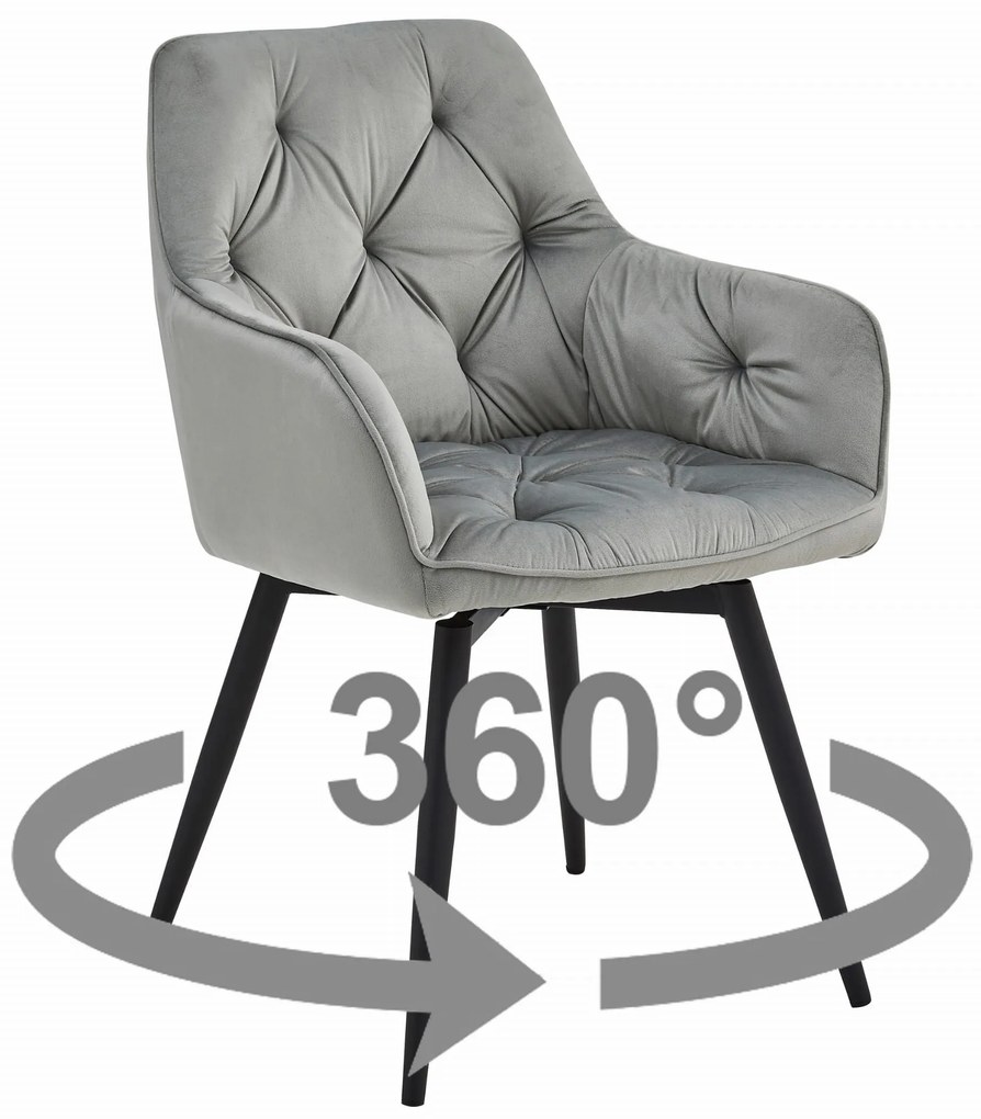 Otočná zamatová jedálenská stolička LYON 360 svetlo sivá