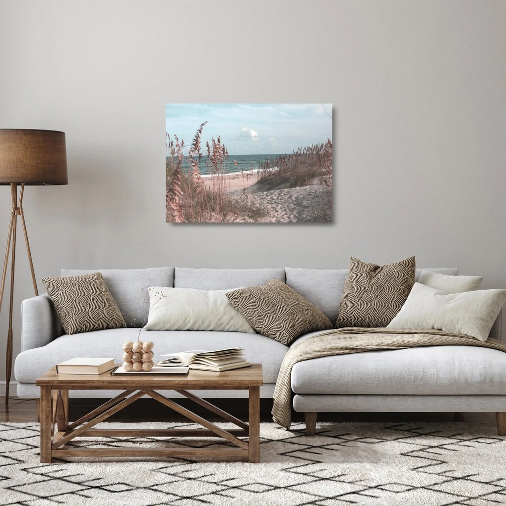 Sklenený obraz - Ružová pláž (70x50 cm)