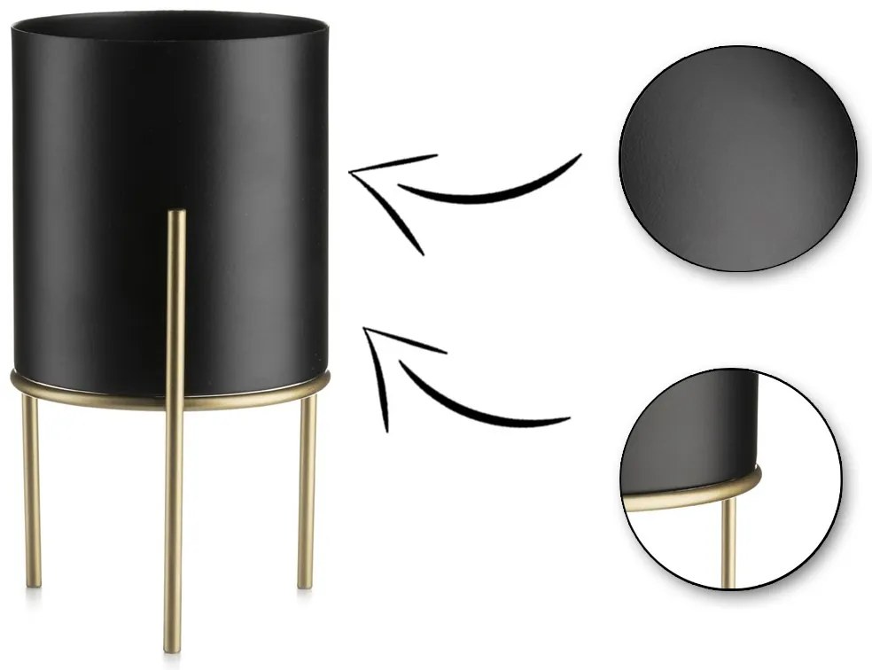 KOVOVÝ KVETINÁČ SO STOJANOM LOFT 20X12 CM ČIERNA/ZLATÁ