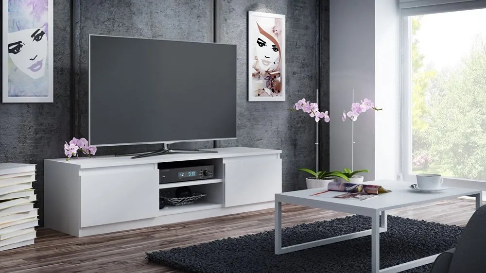 TV skrinka Musecalo 120 (biela matná). Akcia -15%. Vlastná spoľahlivá doprava až k Vám domov. 1132498