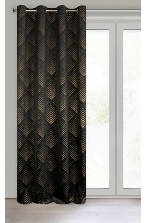 DECOREUM Mäkký záves z lesklého zamatu zdobený zlatou potlačou s geometrickým vzorom 140 cm x 250 cm čierna 100 % polyester Rozmer varianty: 140 cm x 250 cm, Farba varianty: čierna 98899